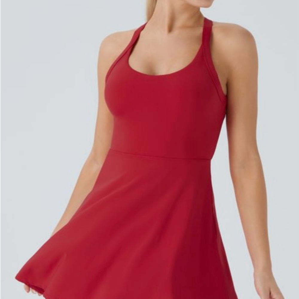 HALARA Red Pleated Mini Sundress Sleeveless